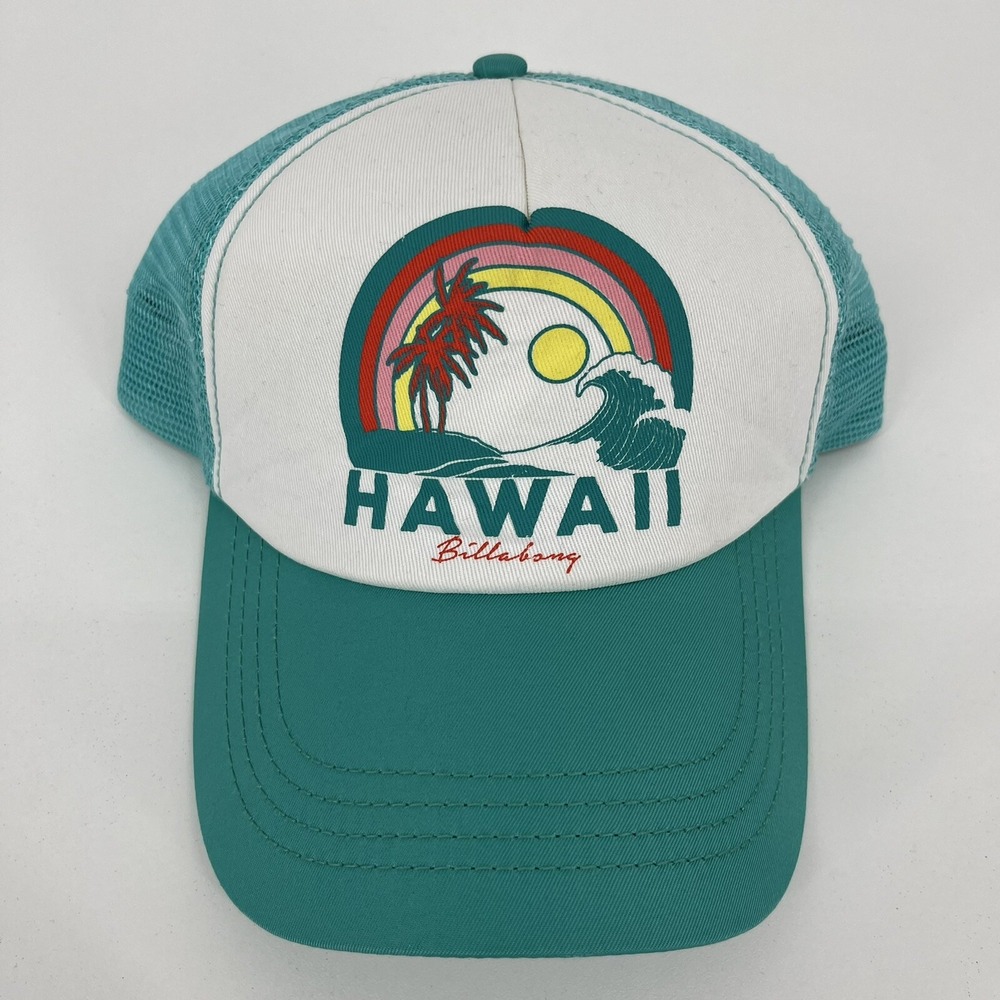 Billabong Hawaii Rainbow Trucker Hat Teal White Snapback Womens One Size
